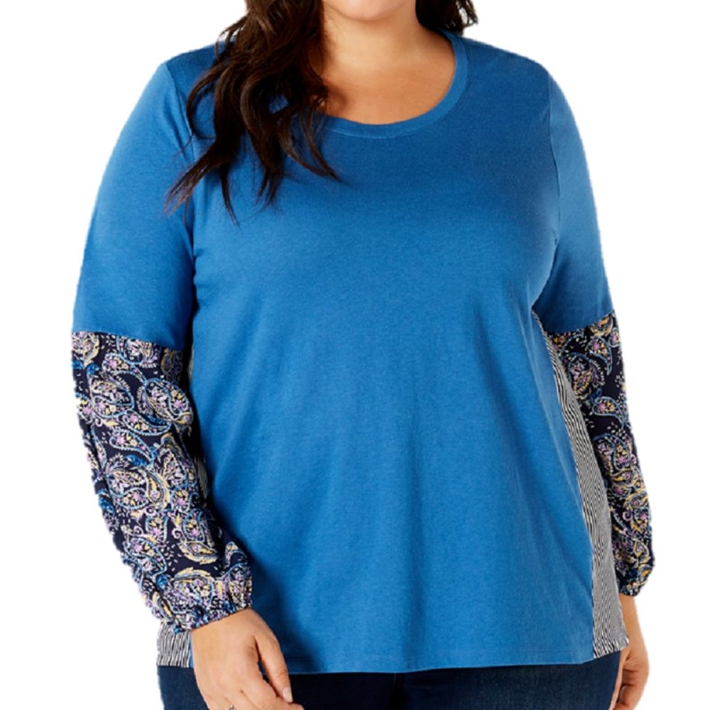 Style & Co Plus Size Painterly Paisley Triple-Threat Top, Size 1X, Retail $56.50